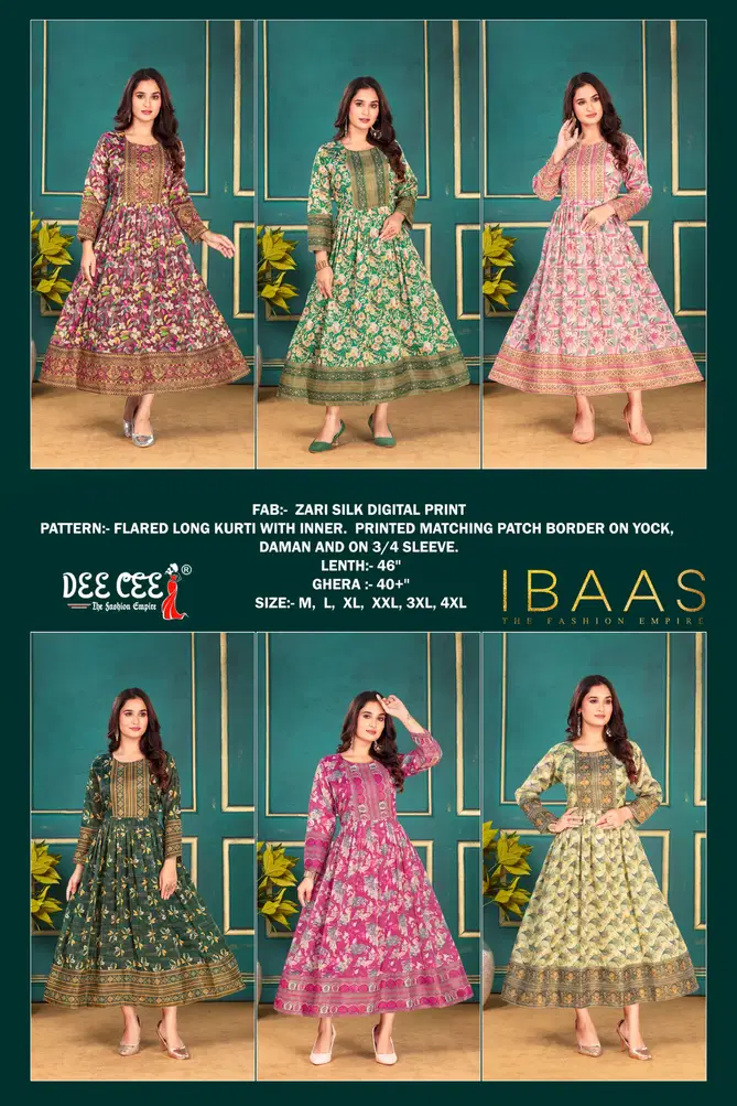 Ibaas By Deecee Zari Silk Digital Printed Long Kurtis Wholesale Market